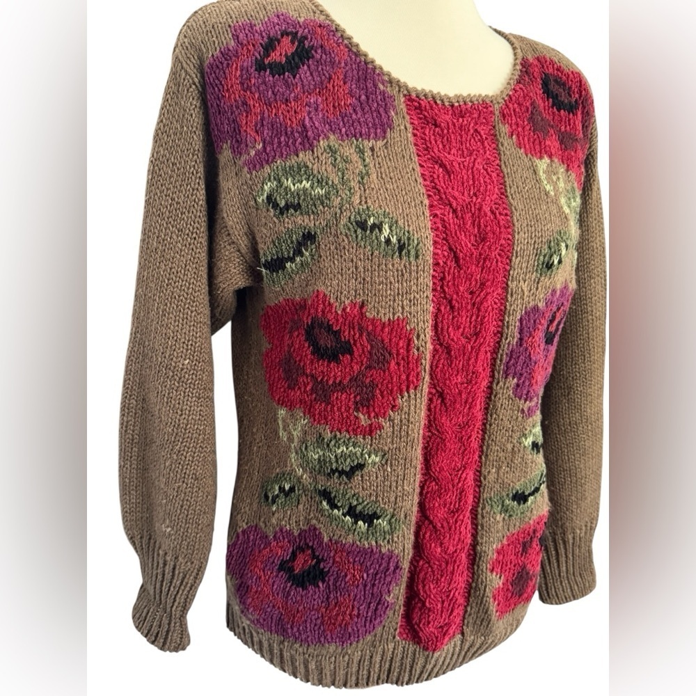 Vintage Counterparts Floral Knit Fall Winter Thick Retro 90s Sweater Size Medium - Picture 2 of 14